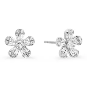 Diamond Baguette Flower Stud Earrings