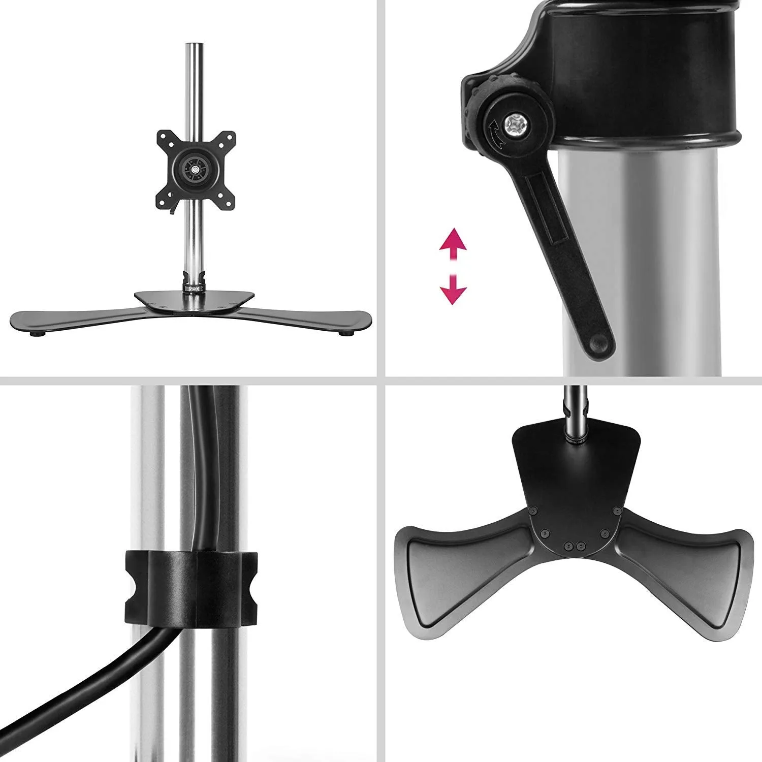 Duronic Computer Monitor Arms Stand DM751 Single Freestanding PC Arm Desk Mount Adjustable Stands for VESA 75/100 One 15-24 Inch LED LCD Screen 8kg Capacity Mounts Tilt -15/ 15 Rotate 360 - Black