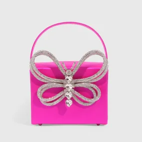 Elegant Butterfly Rhinestone Embellished Box Clutch Bag - Pink