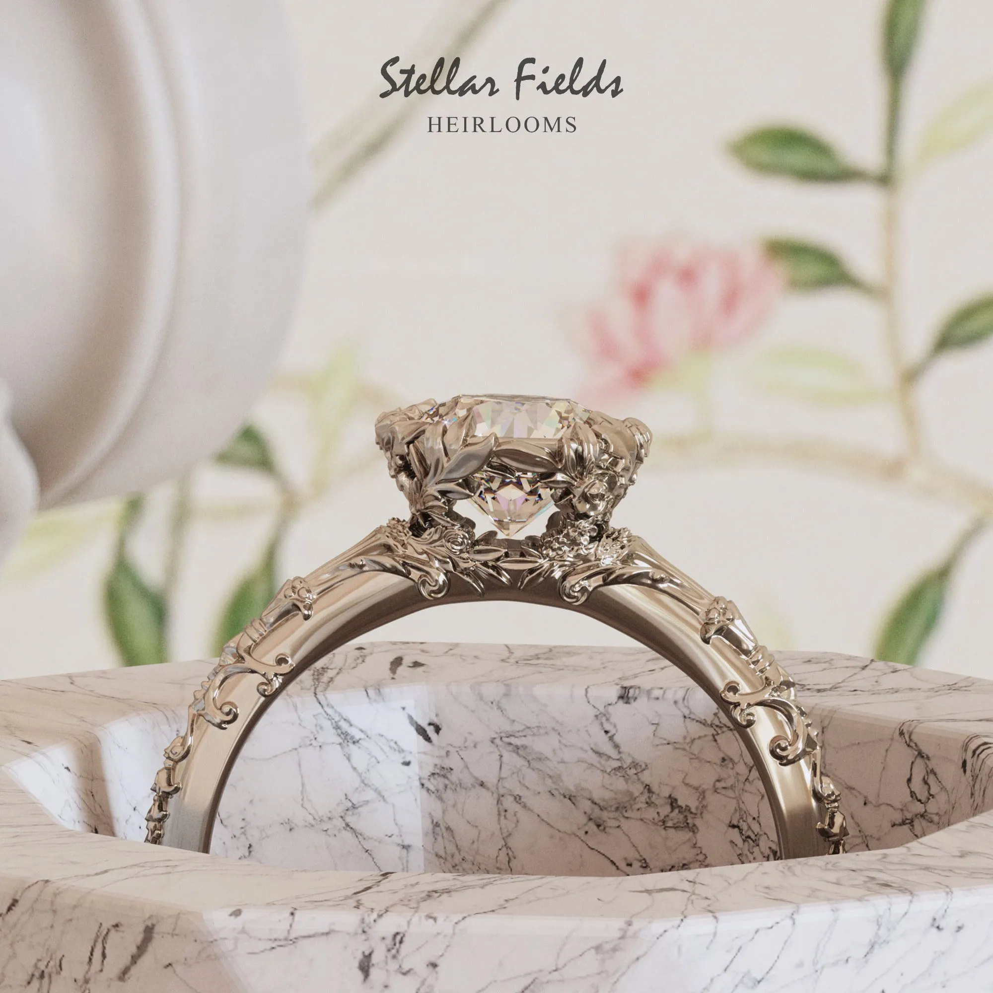 Elise Heirloom Floral Engagement Ring Intricate OOAK