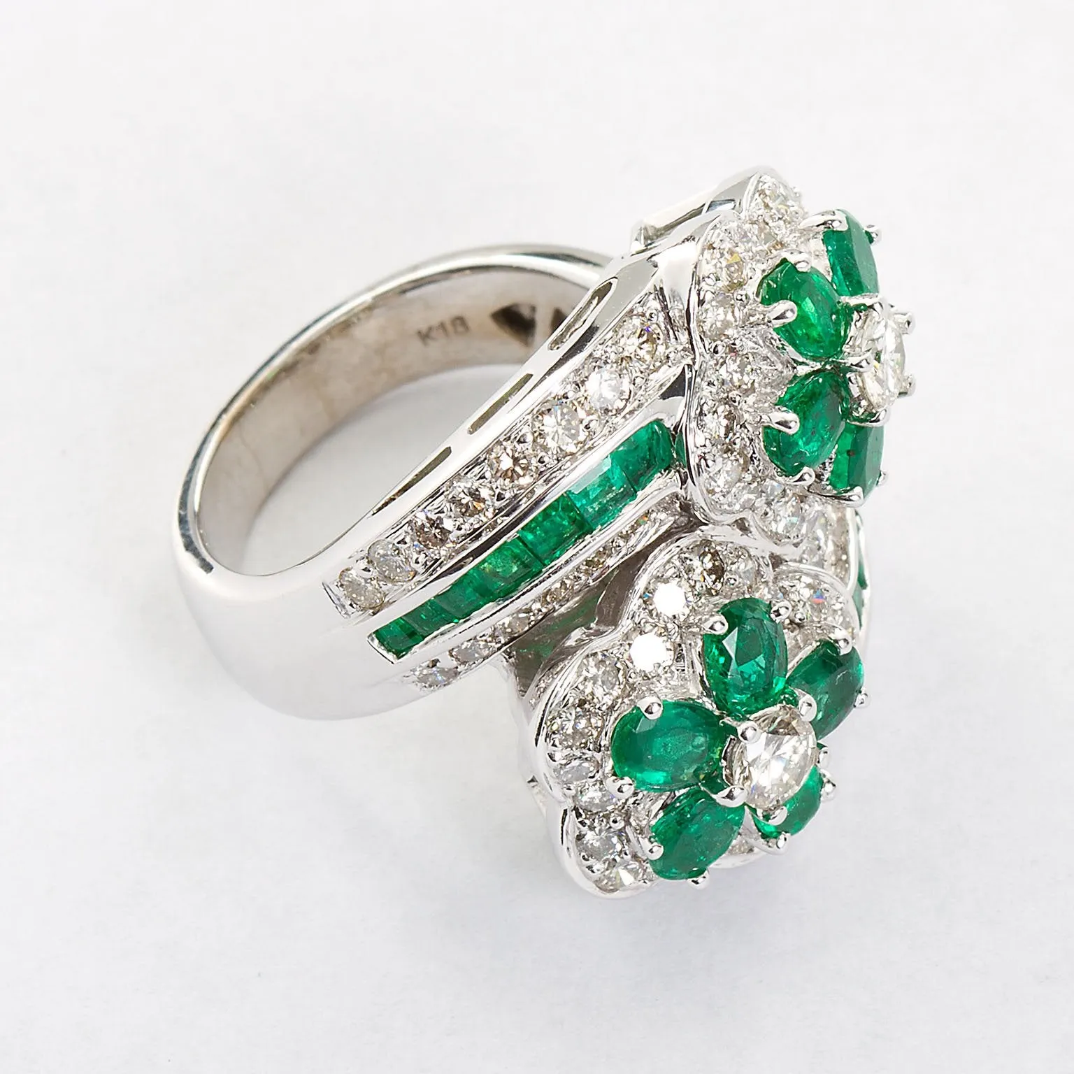 Emerald Diamond Twin Flower Ring, 9.00 Carat