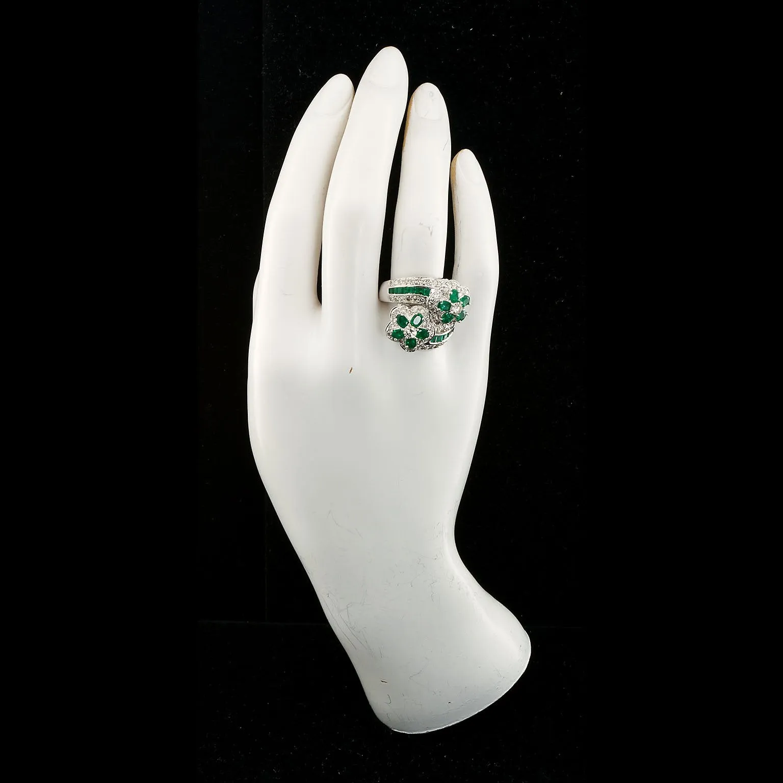 Emerald Diamond Twin Flower Ring, 9.00 Carat