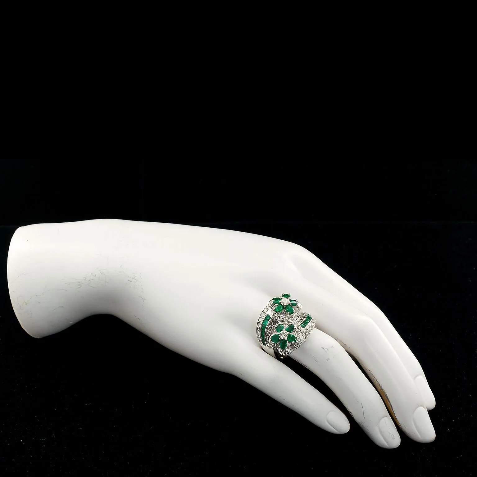 Emerald Diamond Twin Flower Ring, 9.00 Carat