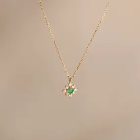 Emerald Flower Pendant Necklace 14k Gold - Inga