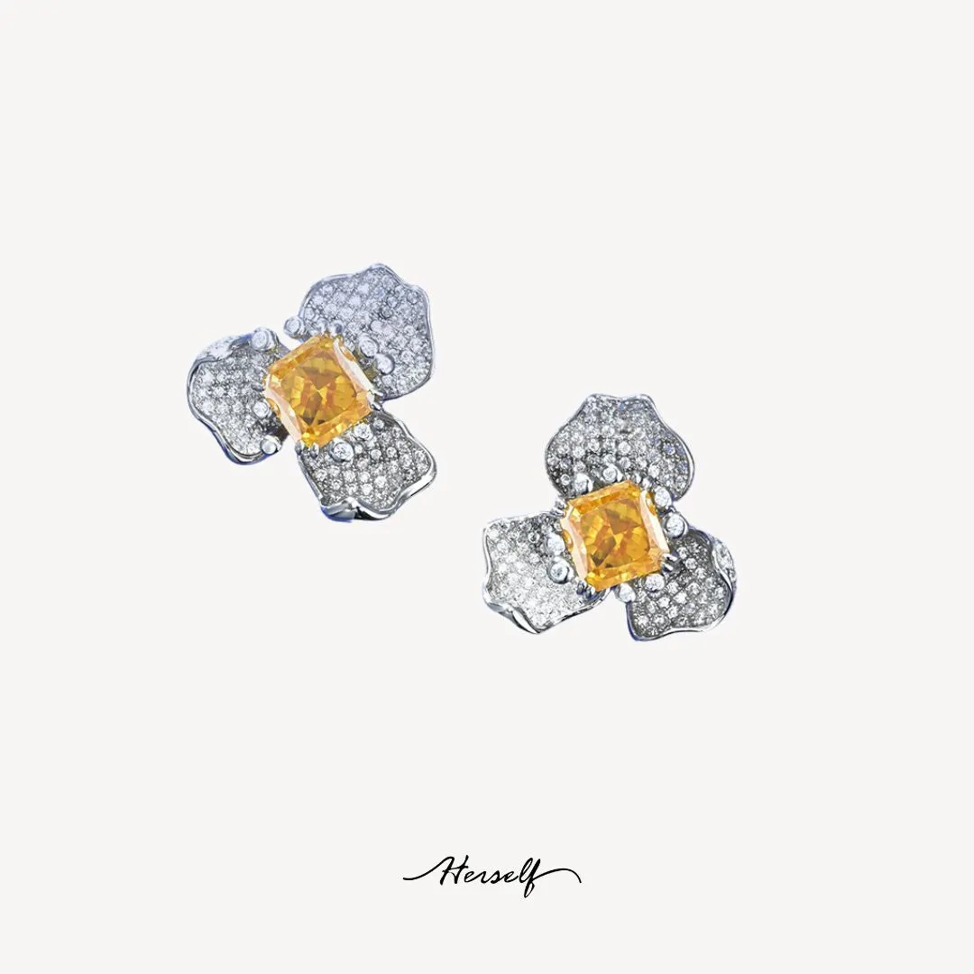 Floral Earrings with Yellow Diamonds