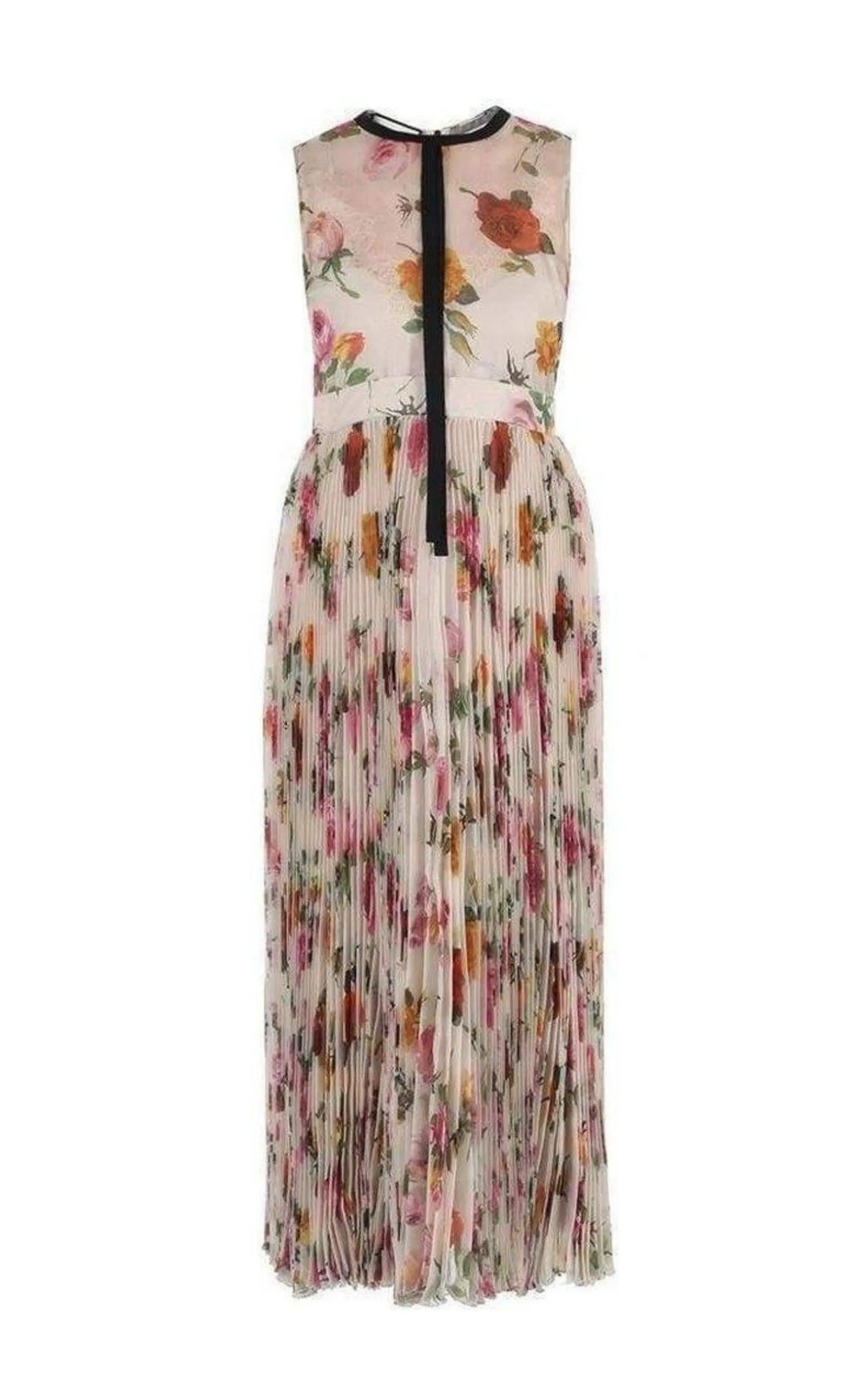 Floral Patterned Pleated Silk Dress