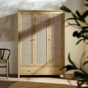 Frances Rattan Triple Wardrobe with 2 Drawers, Natural