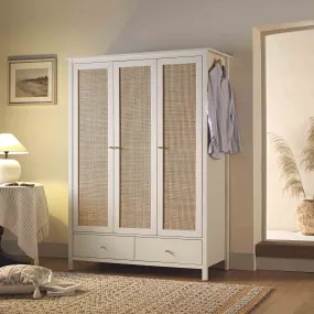 Frances Rattan Triple Wardrobe with 2 Drawers, White