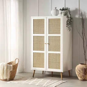 Frances Woven Rattan Compact Double Wardrobe, White