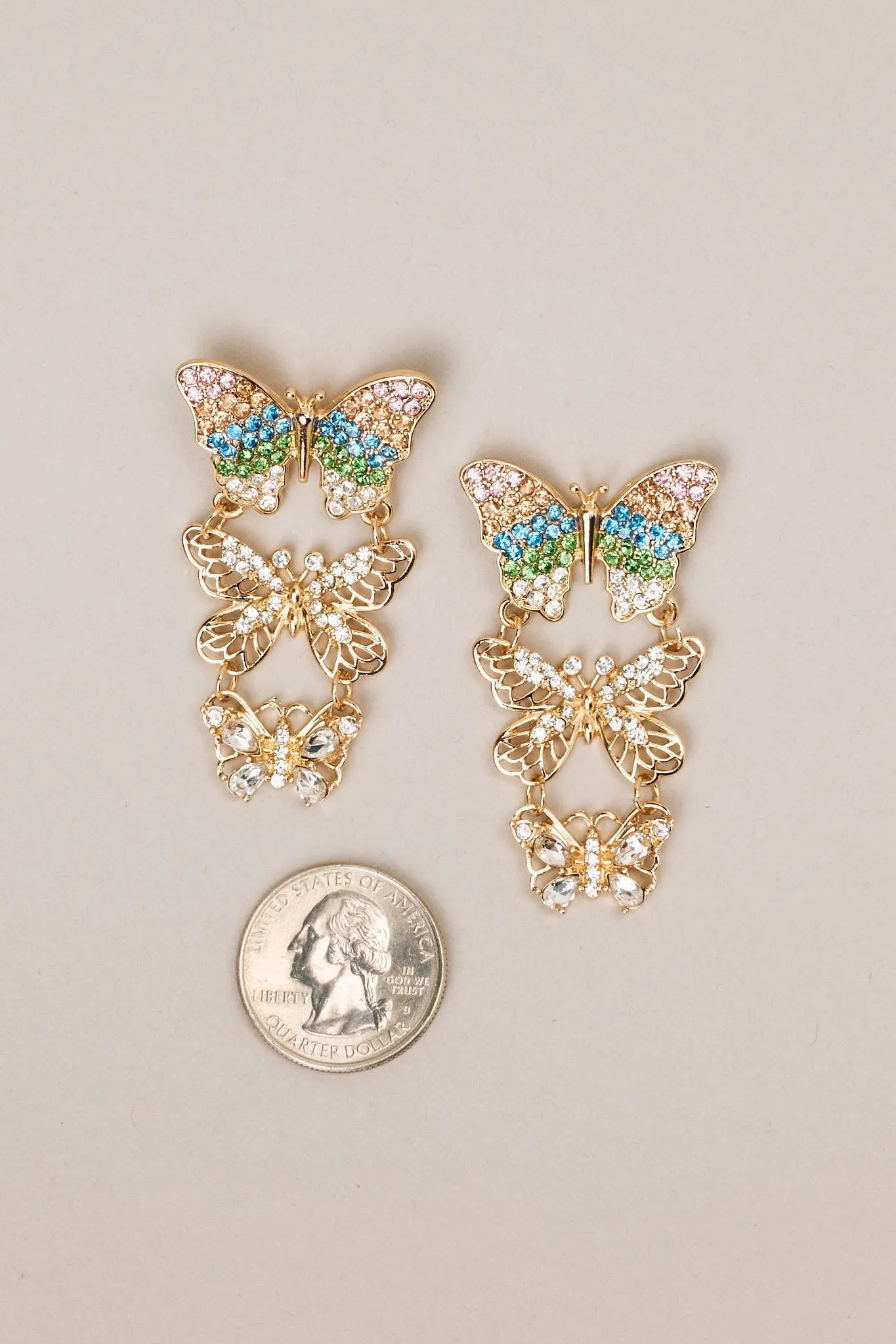 Garden Serenade Gold Multi Butterfly Drop Earrings