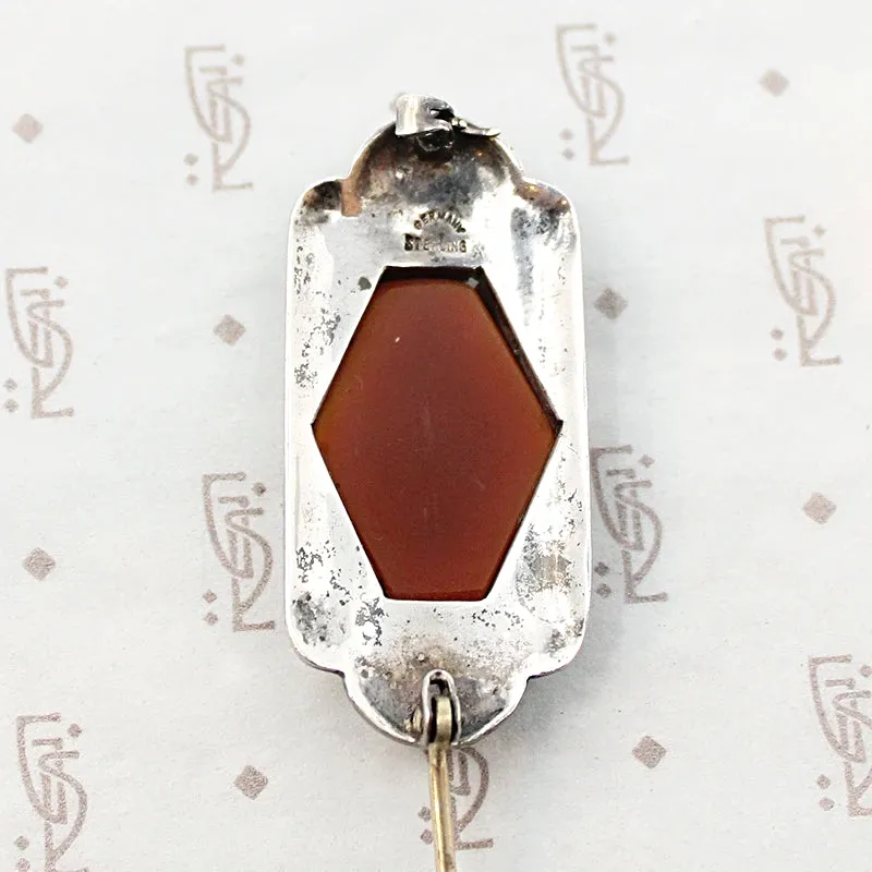 German Deco Silver Brooch with Carnelian & Marcasite