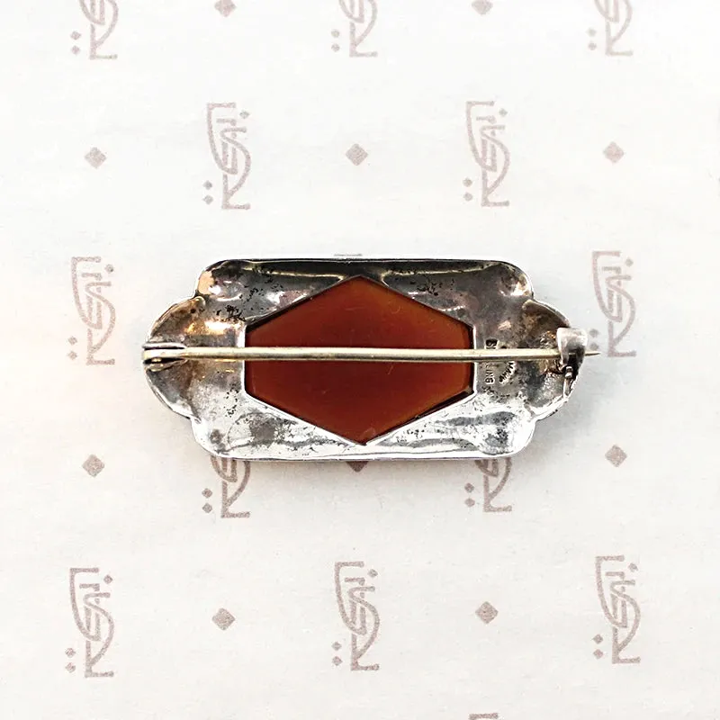 German Deco Silver Brooch with Carnelian & Marcasite