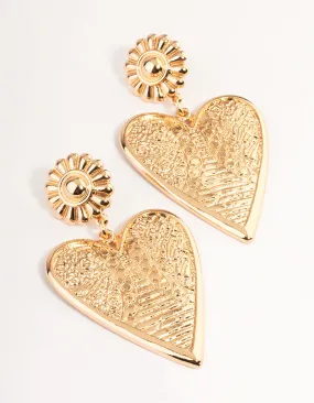 Gold Bold Etched Heart Earrings