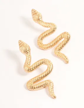 Gold Curved Snake Drop Earrings