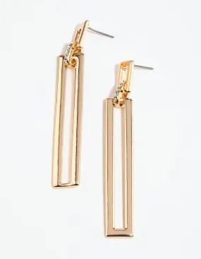 Gold Diamante Rectangular Drop Earrings