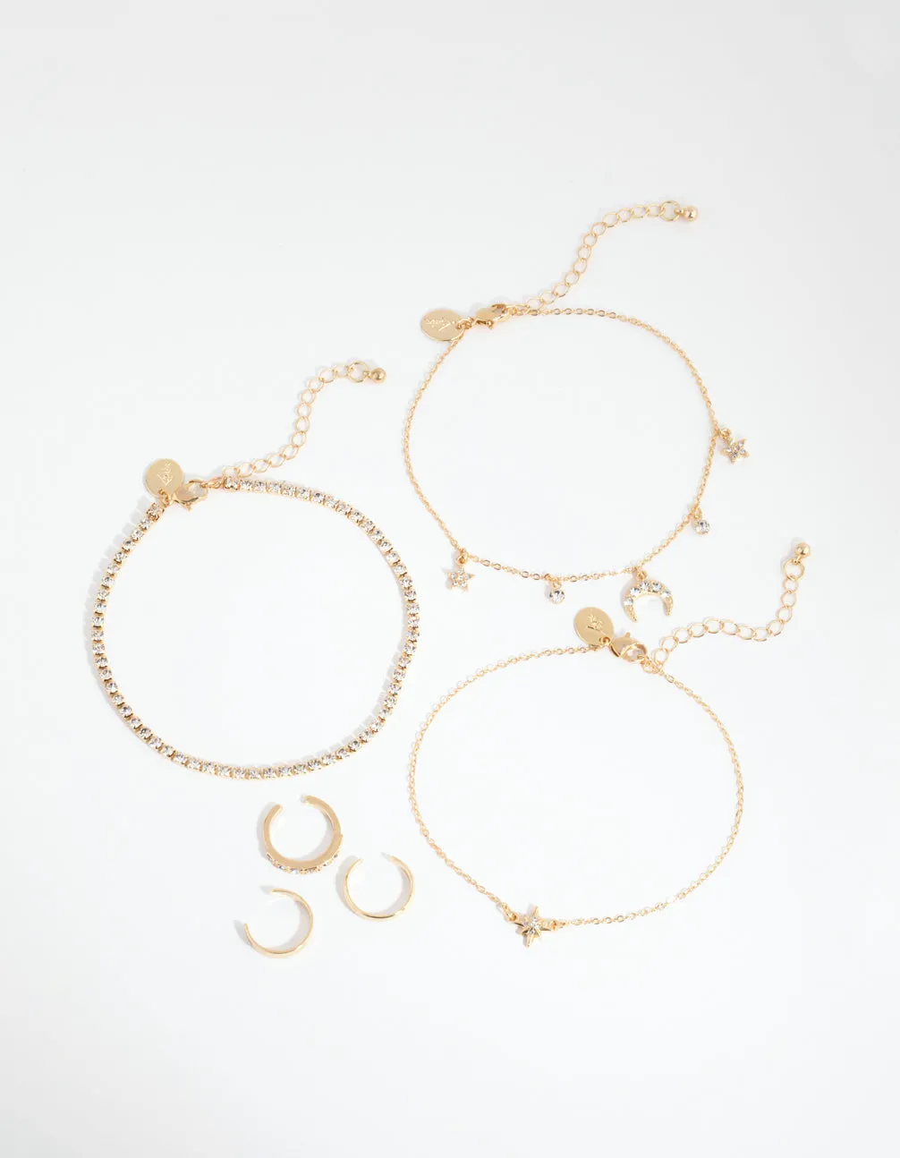 Gold Moon Anklet & Toe Ring 6-Pack Set