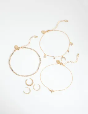 Gold Moon Anklet & Toe Ring 6-Pack Set