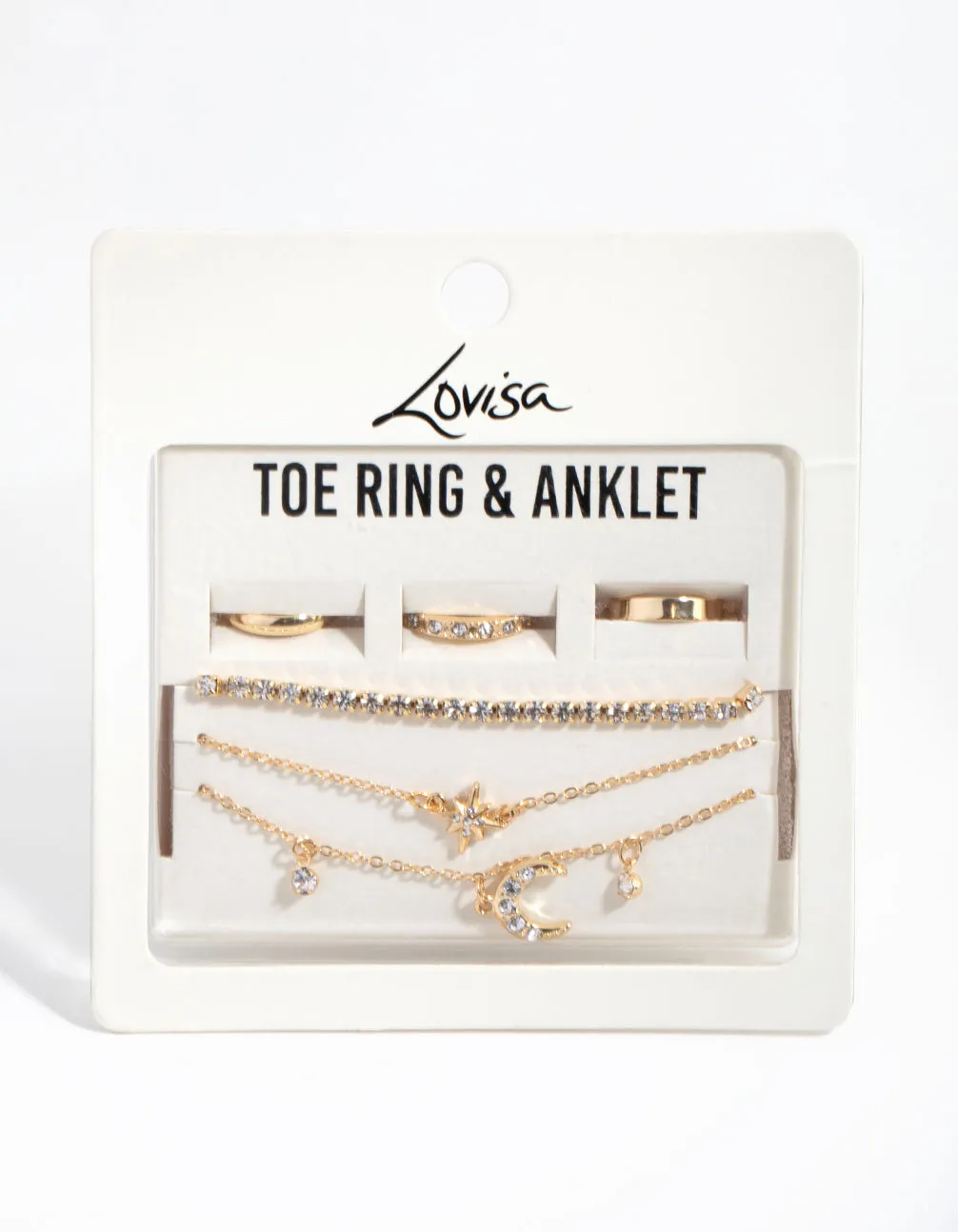 Gold Moon Anklet & Toe Ring 6-Pack Set