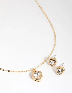 Gold Small Heart Necklace & Earrings Set