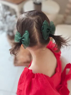 Green Christmas Pigtail Bows