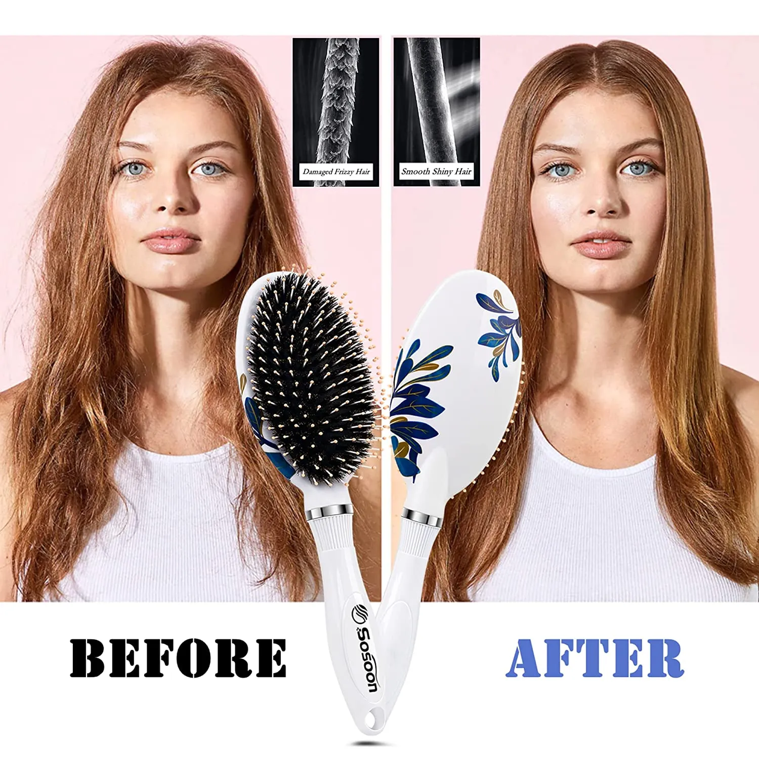 Hair Brush, Boar Bristle Hair Brushes for Women Kids Thick Curly Wet Dry Hair, Smoothing Detangling Hairbrush Adds Shine and Improves Hair Texture, Hair Comb and Giftbox Included