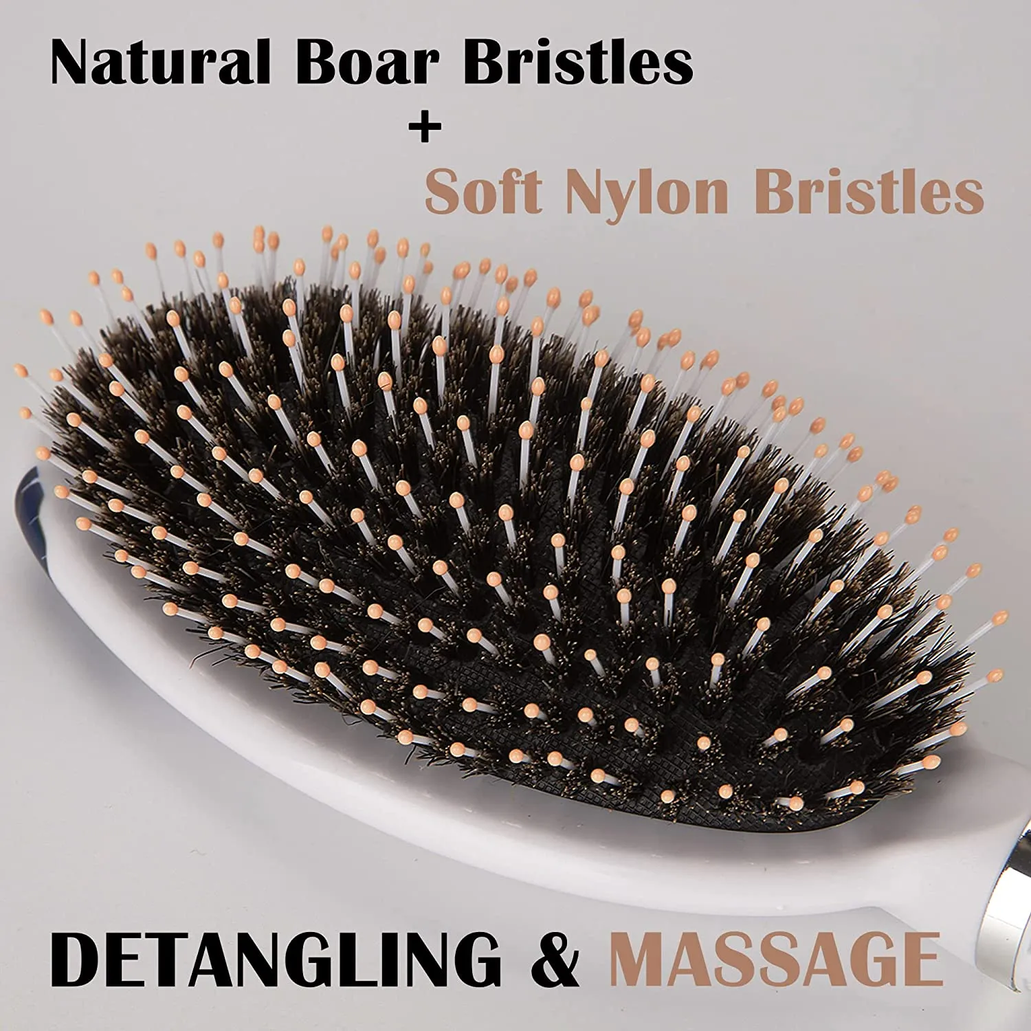 Hair Brush, Boar Bristle Hair Brushes for Women Kids Thick Curly Wet Dry Hair, Smoothing Detangling Hairbrush Adds Shine and Improves Hair Texture, Hair Comb and Giftbox Included