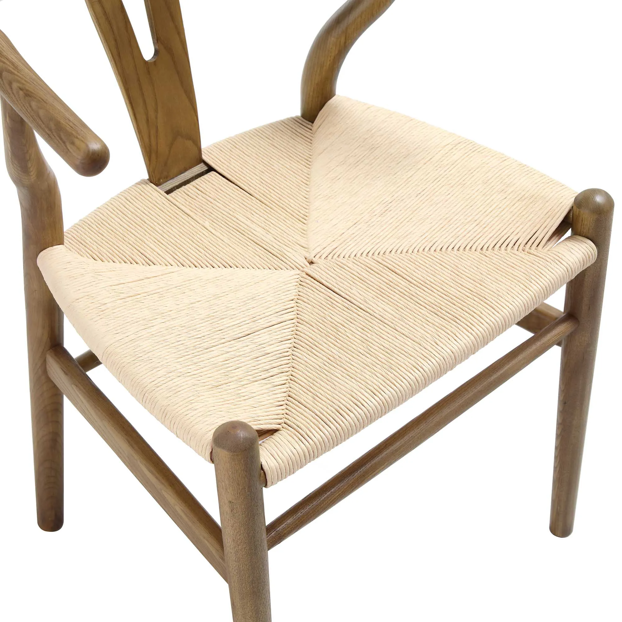 Hansel Wooden Natural Weave Wishbone Dining Chair, Light Walnut Colour Frame