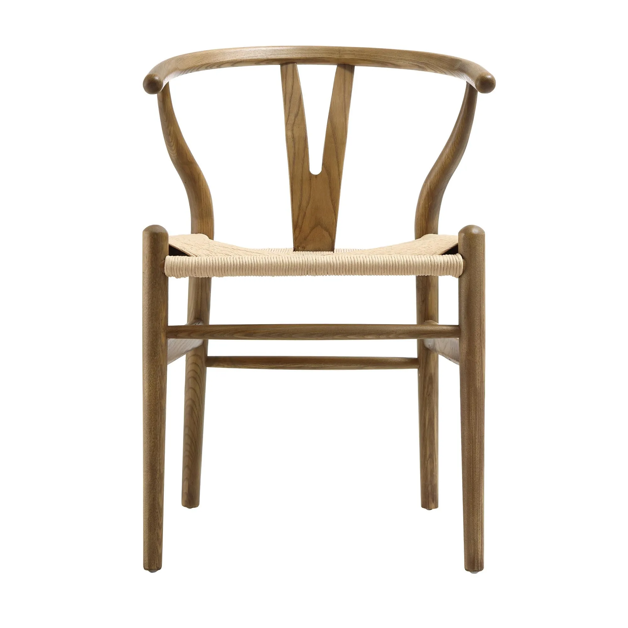 Hansel Wooden Natural Weave Wishbone Dining Chair, Light Walnut Colour Frame