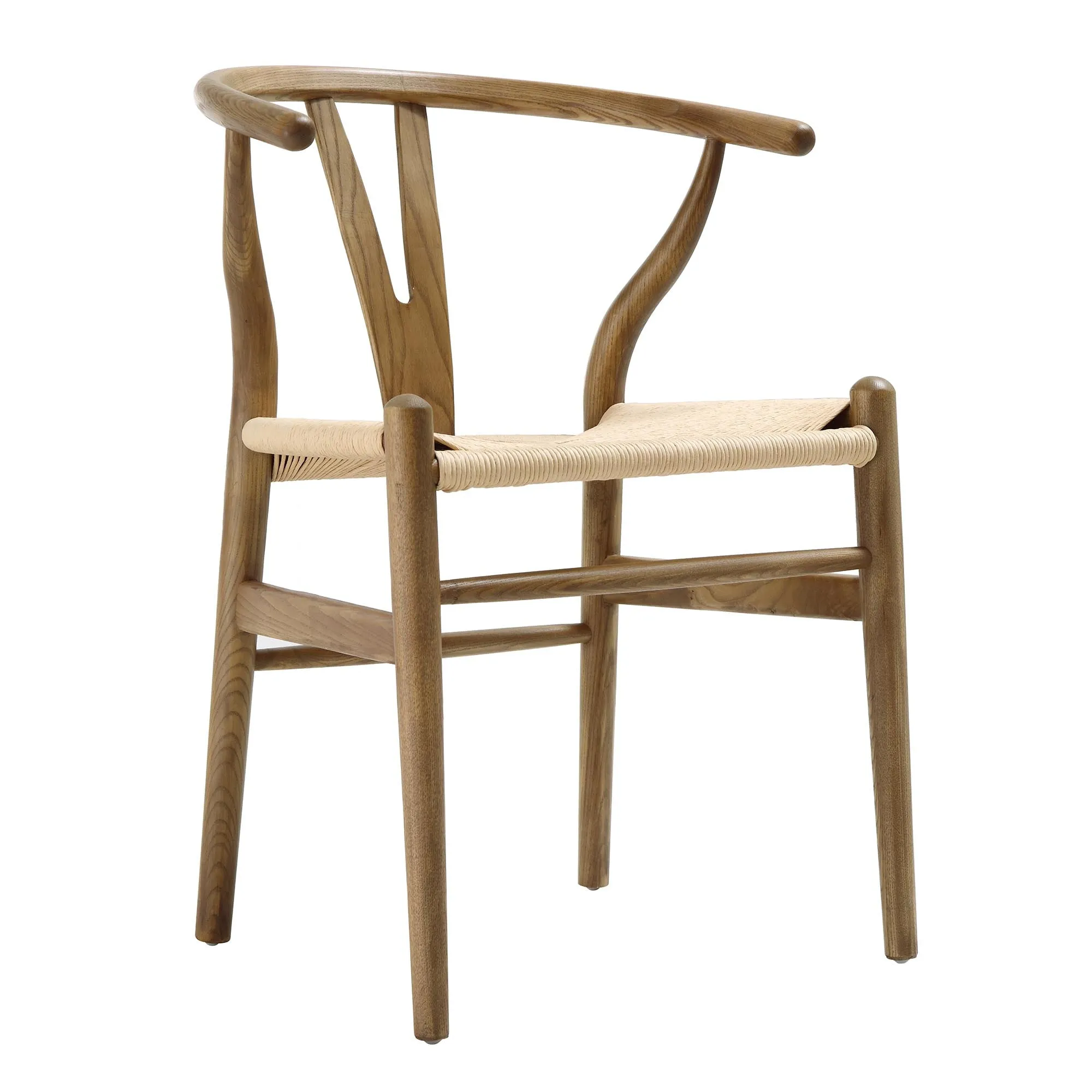 Hansel Wooden Natural Weave Wishbone Dining Chair, Light Walnut Colour Frame