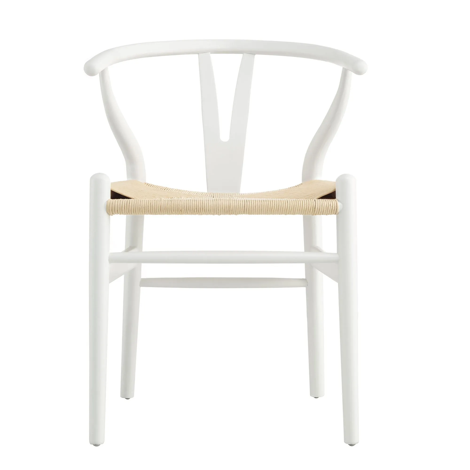 Hansel Wooden Natural Weave Wishbone Dining Chair, White Colour Frame