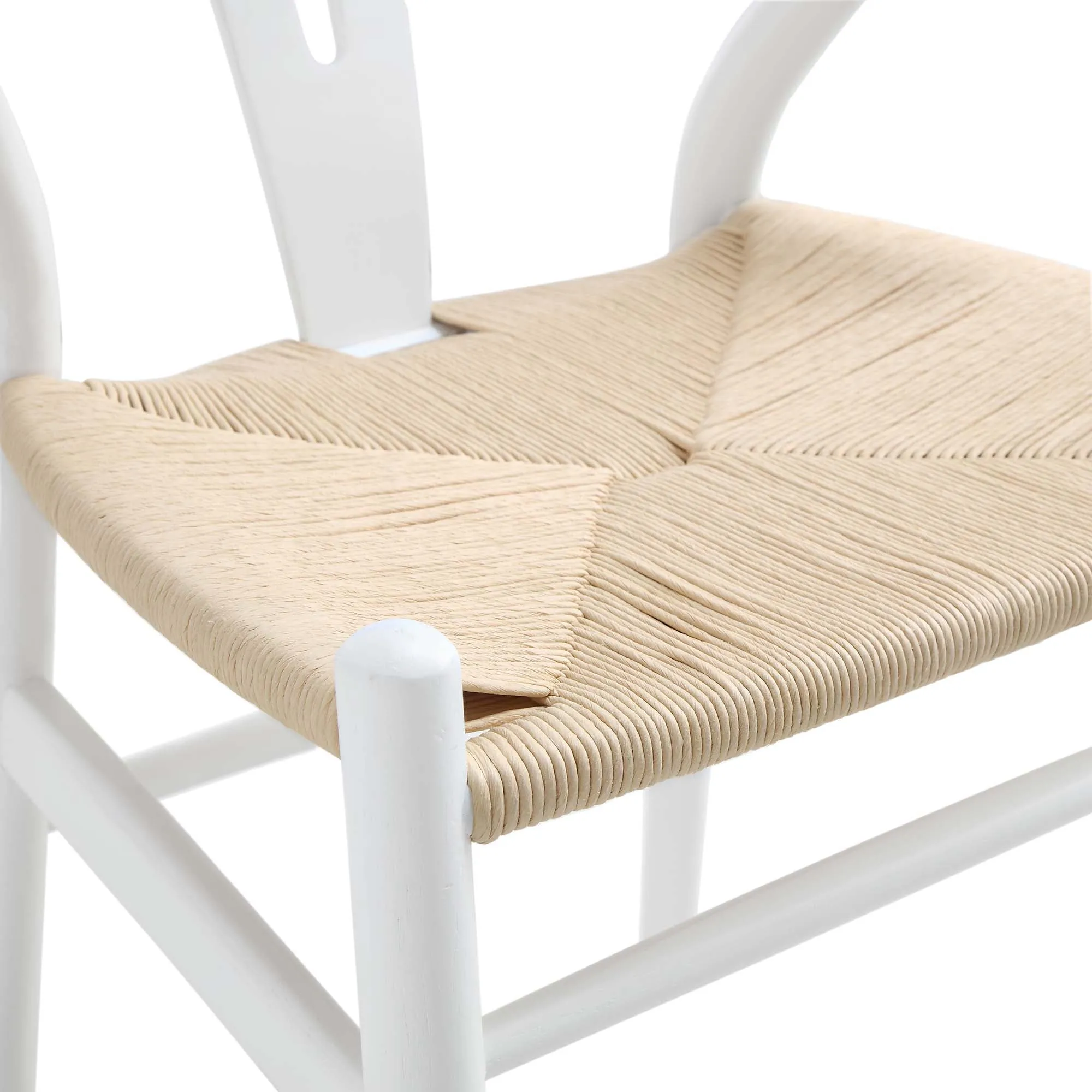 Hansel Wooden Natural Weave Wishbone Dining Chair, White Colour Frame