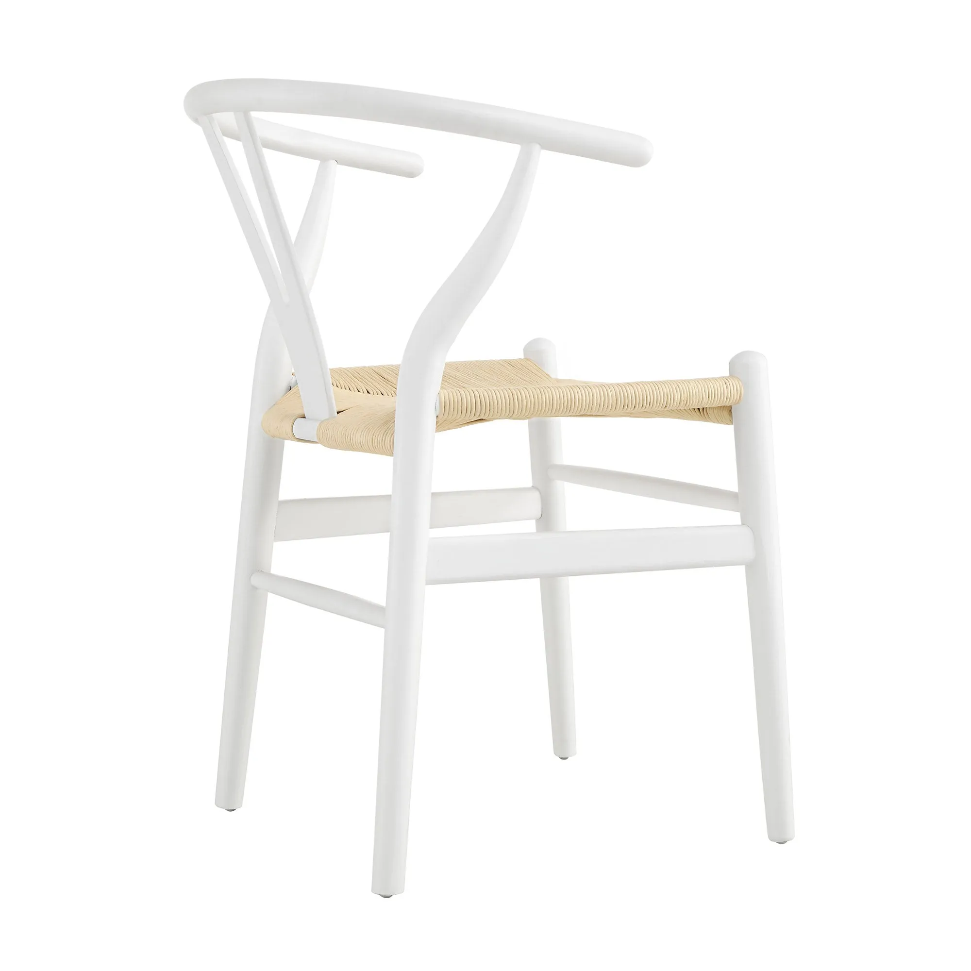 Hansel Wooden Natural Weave Wishbone Dining Chair, White Colour Frame