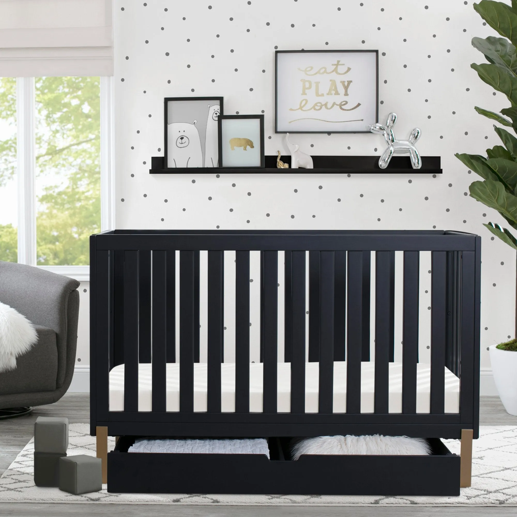 Hendrix 4-in-1 Convertible Crib   Under Crib Roll-Out Storage