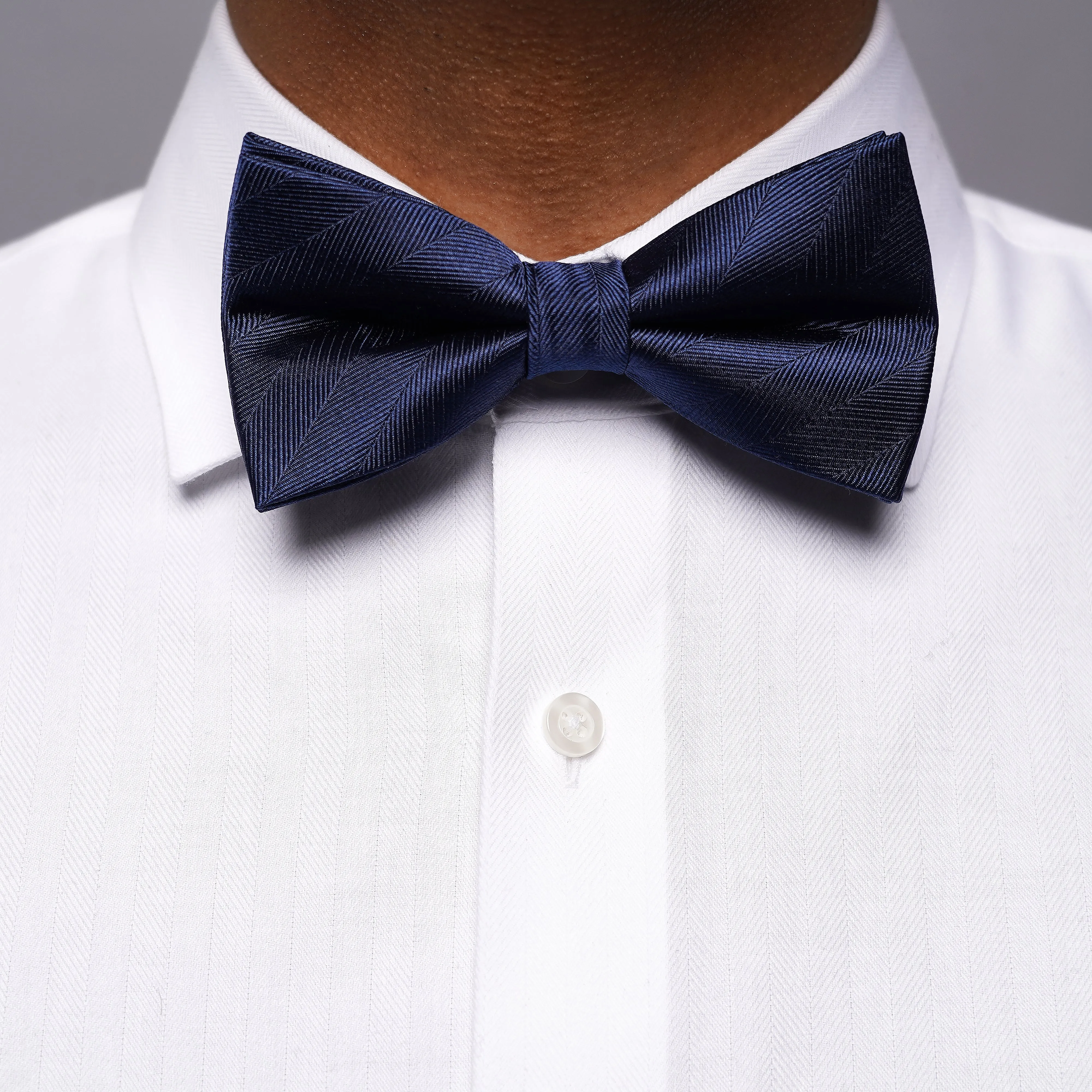 Herringbone Vow Navy Bow Tie