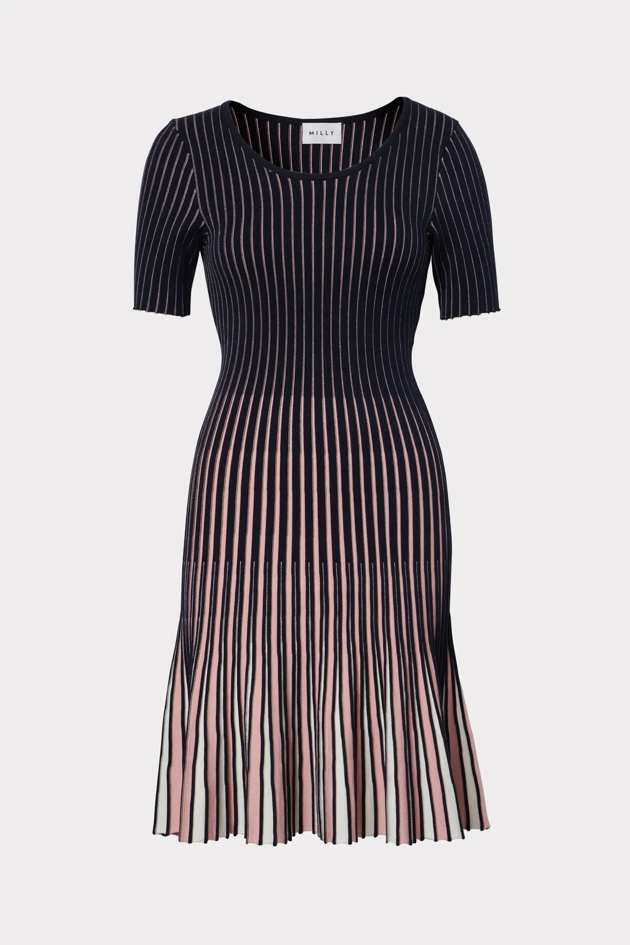 Inset Stripe Flare Godet Dress