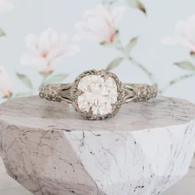 Intricate Floral Engagement Ring Nature Inspired 'Elise' Cushion Cut