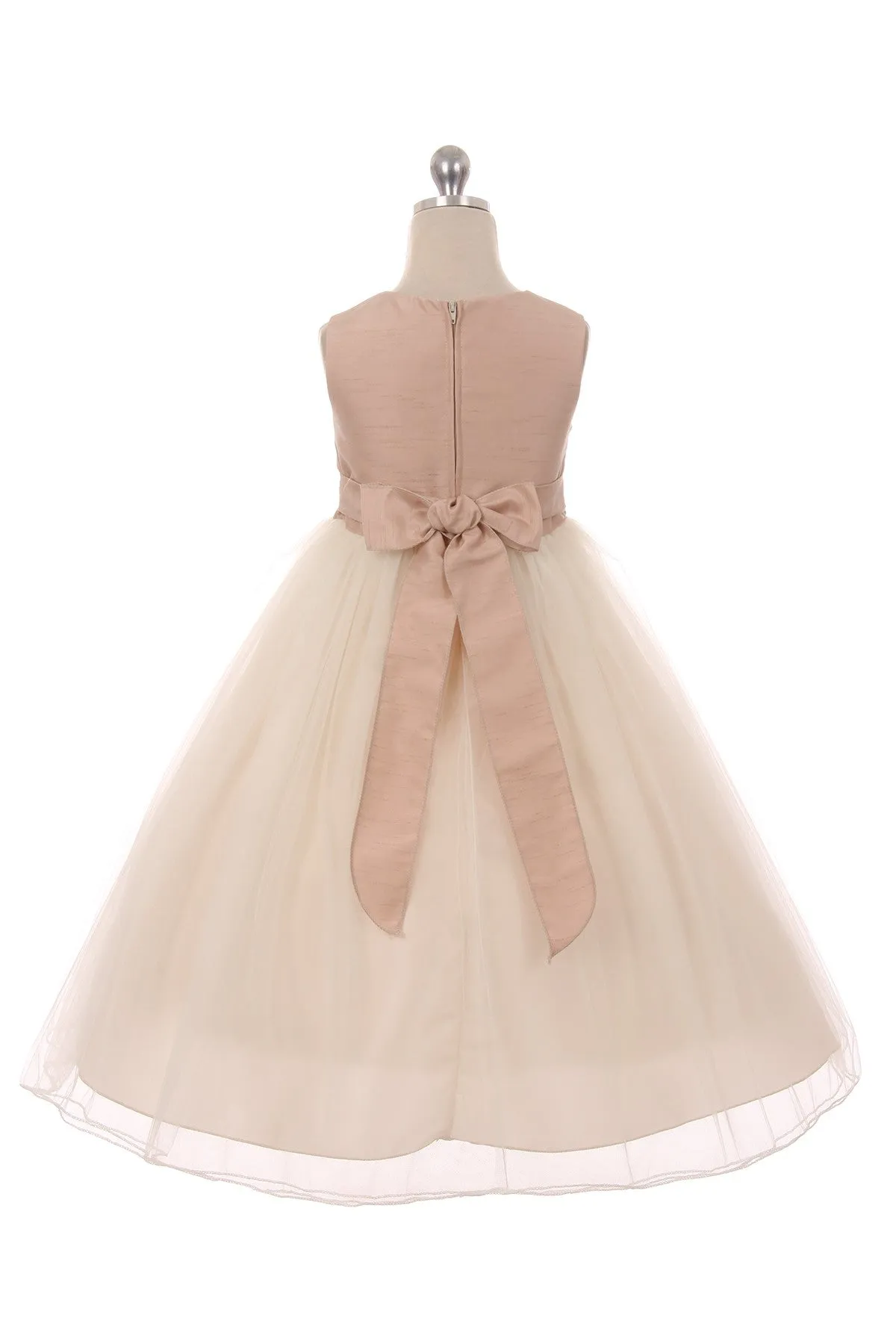 Ivory Poly Silk Tulle Girls Plus Size Dress