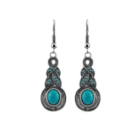 Kairangi Earrings for Women and Girls | Bohemian Style Blue Stone Silver Oxidised Drop Earring | German Silver Earring | Round Drop Earrings | Birthday Gift for girls & women Anniversary Gift for Wife