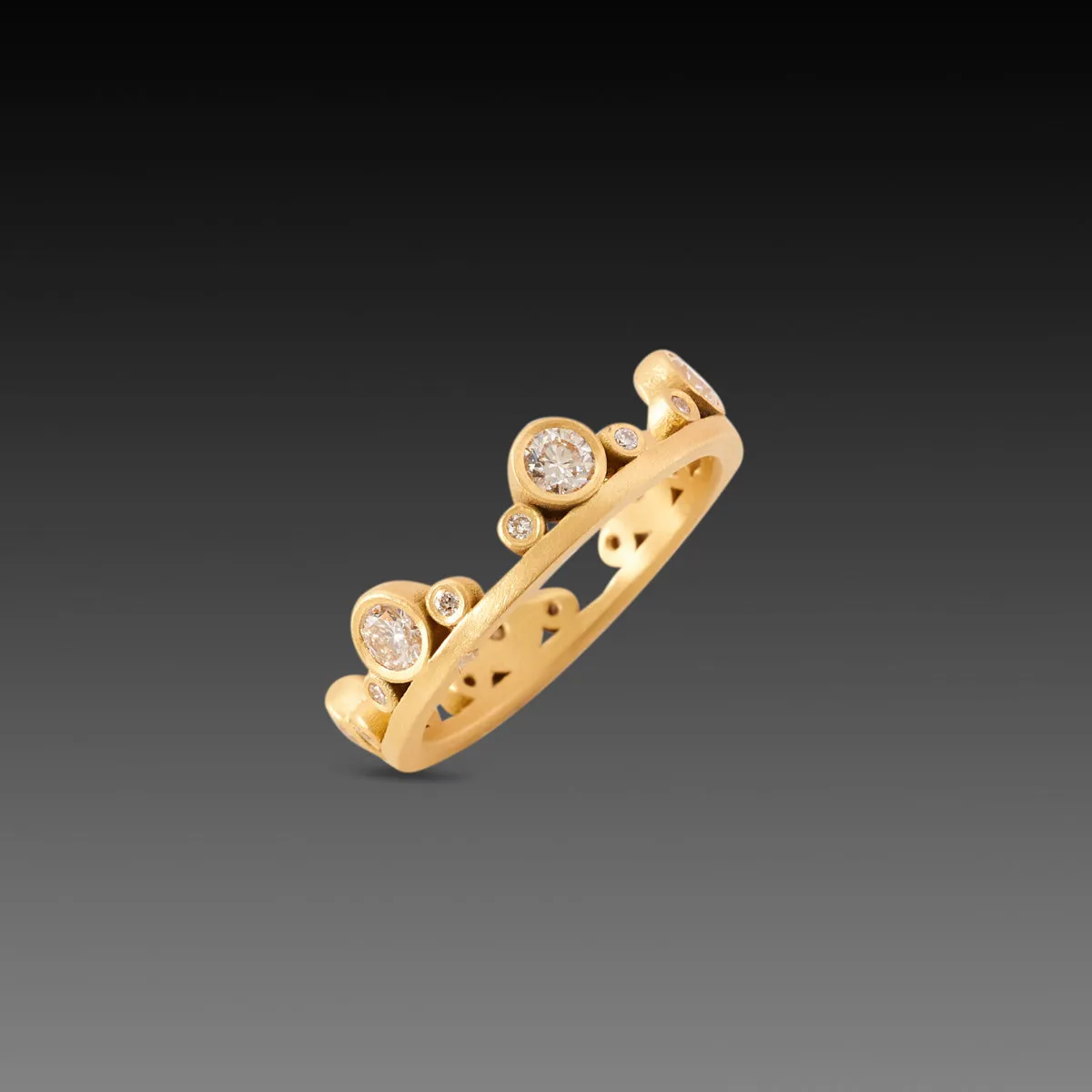 Large Gold Side Trios Band with Diamonds