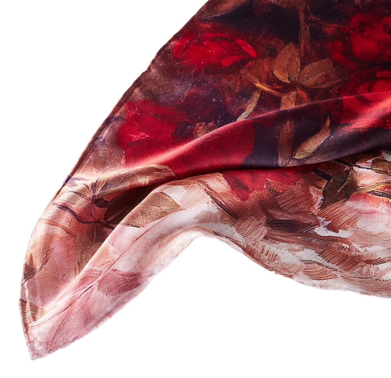 Long Charmeuse Silk Scarf Red Theme Rose Print DCC205