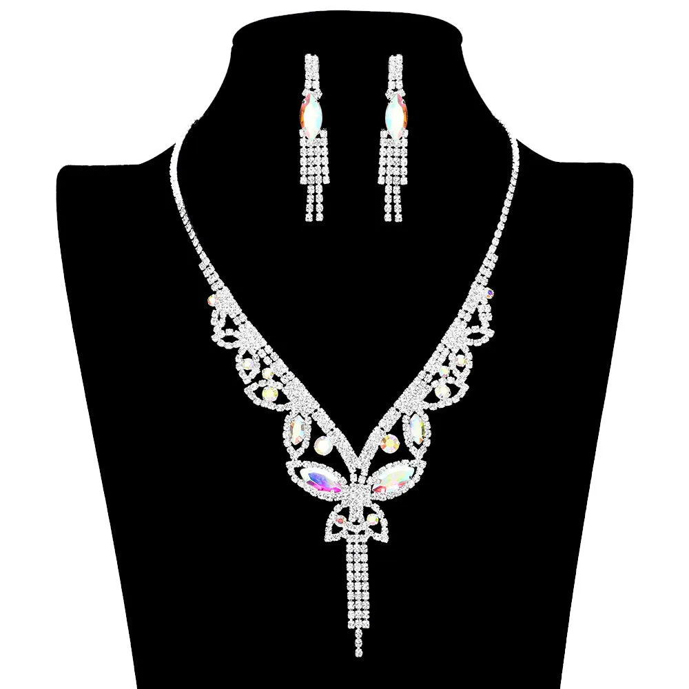 Marquise Round Stone Butterfly Rhinestone Jewelry Set