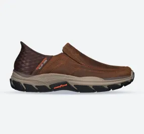 Men's Wide Fit Skechers 204810 Respected Elgin Sneakers - Dark Brown