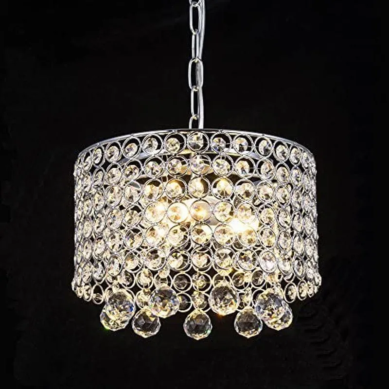 Modern Crystal Chandelier 3-Light Flush Mount Ceiling Light Fixture 9.8Inches Diameter for Hallway, Dining Room, Bedroom, Living Room, Kitchen