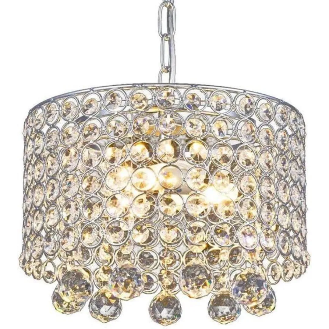 Modern Crystal Chandelier 3-Light Flush Mount Ceiling Light Fixture 9.8Inches Diameter for Hallway, Dining Room, Bedroom, Living Room, Kitchen