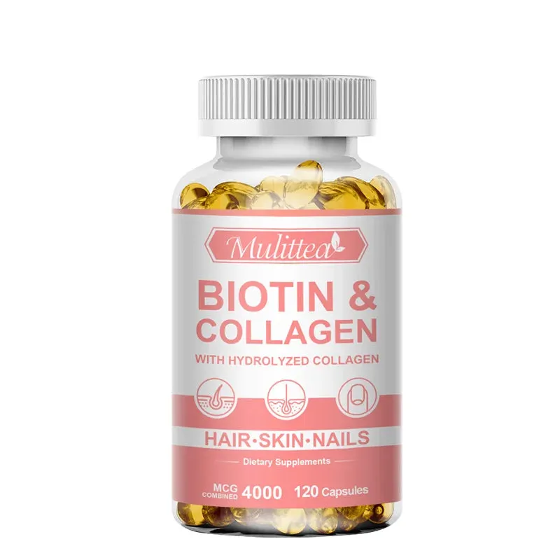 Mulittea Biotin with Collagen Supplement Protein for Nails Shiny Hair Glowing Smooth Skin Collagen Capsules Hyaluronic Acid