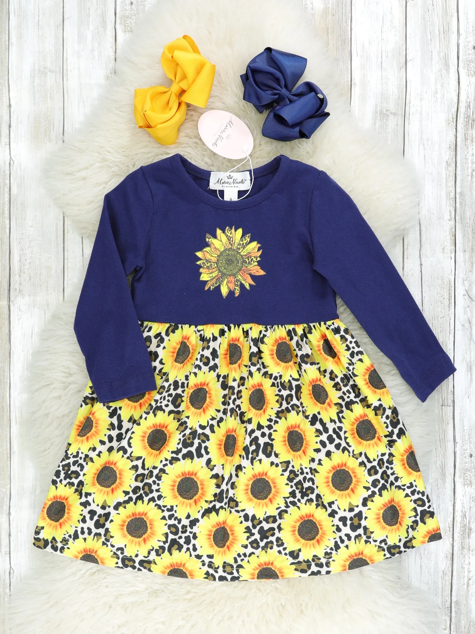 Navy & Leopard Sunflower Swing Dress