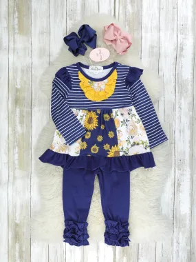 Navy & Mustard Floral Ruffle Outfit