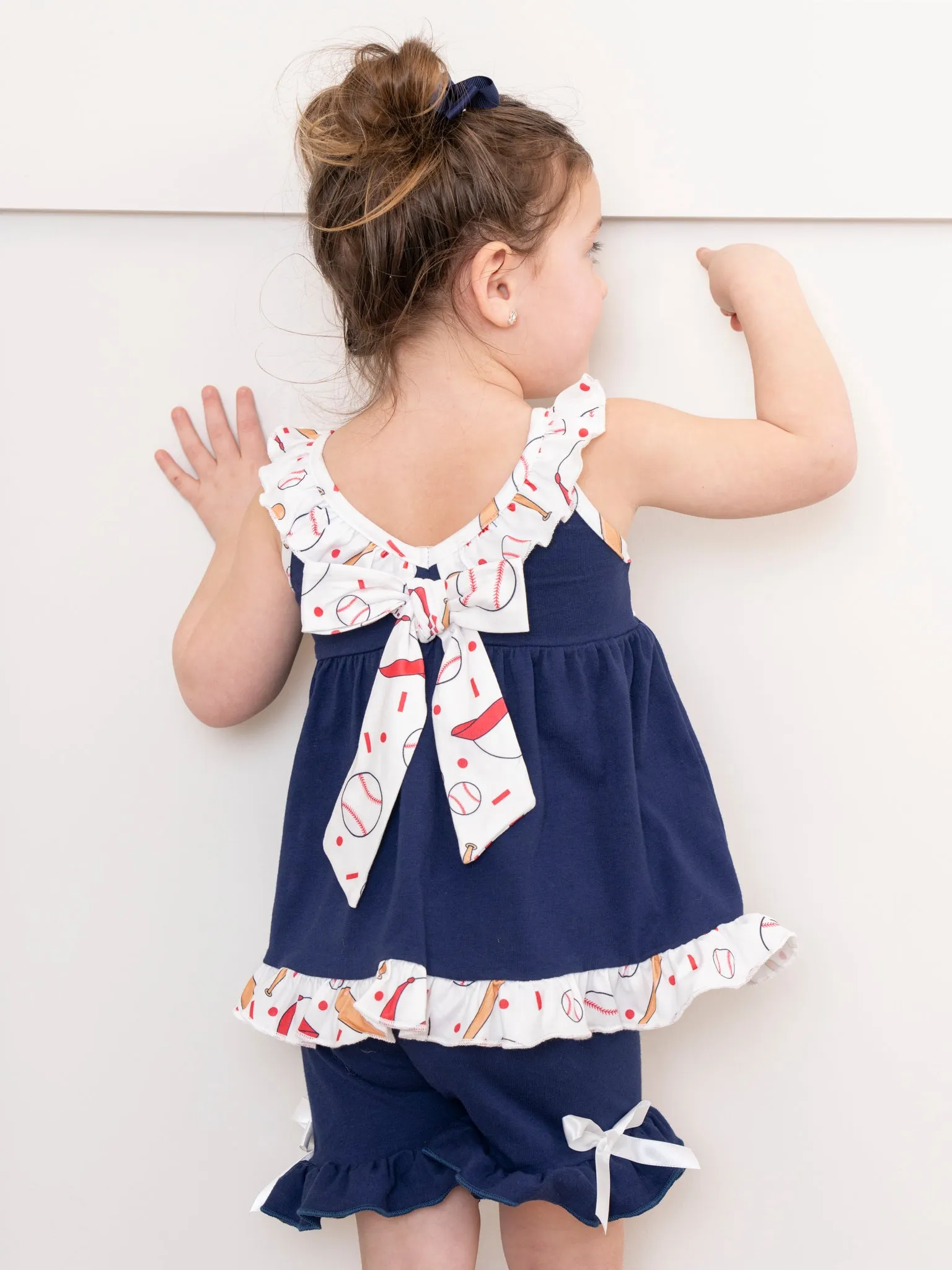 Navy & White Smocked Baseball Ruffle Outfit