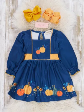 Navy & Yellow Gourds Ruffle Dress