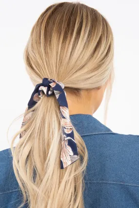 Navy Floral Tie Detail Scunchy - Ziggy